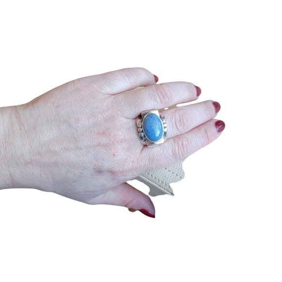 Sterling Silver Lapis Lazuli Estate Statement Ring Size 9.5 - Picture 5 of 9